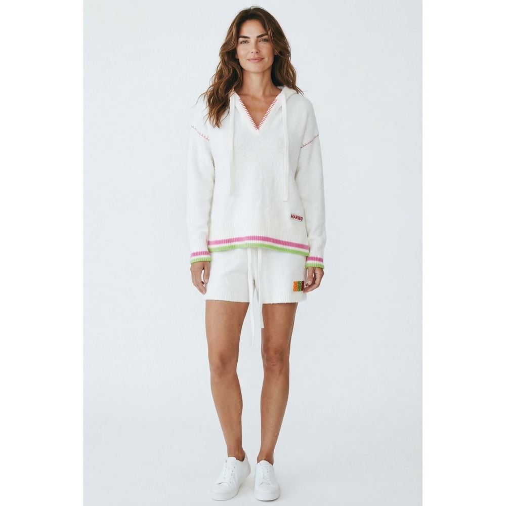 Haribo Gummy Bear Knit Lounge Set White Hooded Sweater and Shorts Kids Small‎
